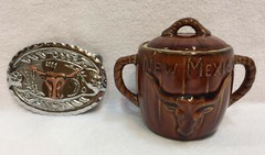 Belt Buckle Long Horn Cattle Cow Bull Aluminum Copper Plated Cowboy & Sugar Bowl