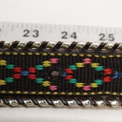Vtg Rotating Spur Belt Buckle Tribal Embroidered Black Silver Tone Whipstitch