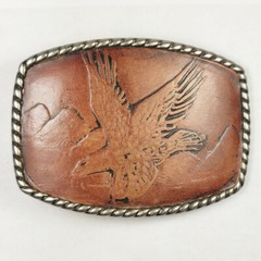 Western Stamped Leather Eagle Bird Scenery Cowboy Belt Buckle