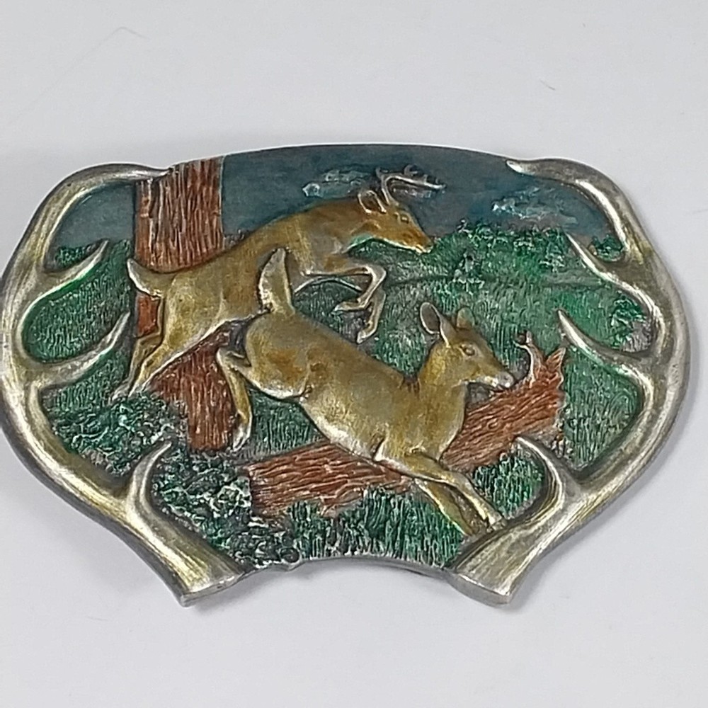 Bergamot Brass Belt Buckle 1977 Y144 Deer Outdoors Western 70s Vintage Sportsman