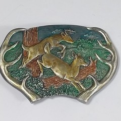 Bergamot Brass Belt Buckle 1977 Y144 Deer Outdoors Western 70s Vintage Sportsman