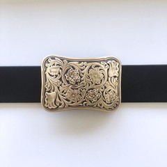 Western Flower Southwest Cowboy Cowgirl Rectangle Solid Brass Belt Buckle