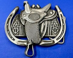 Horse Saddle Cutout Silver Tone Jockey Equestrian Western Cowboy&rsquo;s Belt Buckle