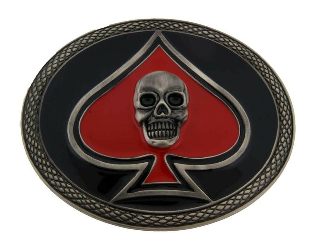 Skull Belt Buckle Ace Spade Skeleton Red Metal Men Women New Tattoo Gothic New