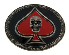 Skull Belt Buckle Ace Spade Skeleton Red Metal Men Women New Tattoo Gothic New
