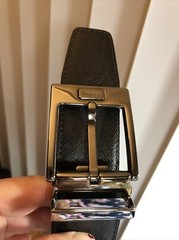Salvatore Ferragamo Gun Metal tone Rectangle Buckle black leather belt