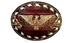 EAGLE Belt BUCKLE w/ WHITE BUCKSTITCHING Lg HANDMADE Brown LEATHER Western/Biker