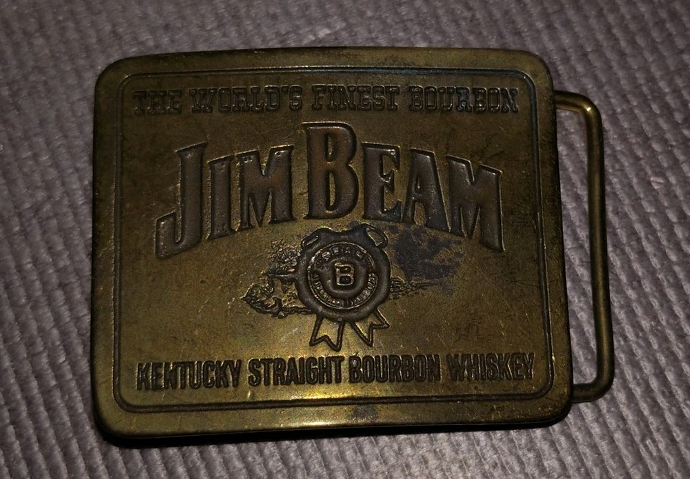 VINTAGE JIM BEAM BOURBON BELT BUCKLE BRASS Wyoming Studio Artworks Made In Usa