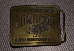 VINTAGE JIM BEAM BOURBON BELT BUCKLE BRASS Wyoming Studio Artworks Made In Usa