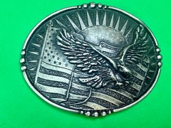 USA American Eagle Soaring Over Flag Sunrise Sunshine Patriotic Belt Buckle