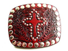 Western Rodeo Style Leather w/ Cross Belt Buckle