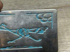 Vintage Chambers Belt Co. Turquoise Look Silver-Tone Road Runner Belt Buckle USA