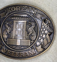 Korean War Veteran Belt Buckle Dragons Flags USA Patriotic 