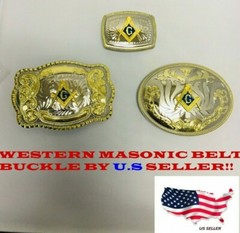 MASONIC FREE MASON SYMBOL LOGO LARGE HUGE RODEO WESTERN GOLD Hebillas Vaqueras