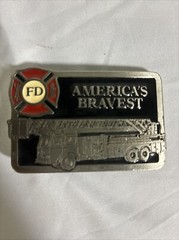 AMERICA&rsquo;S FIRETRUCK LADDER TRUCK FIREFIGHTER SHIELD BELT BUCKLES.