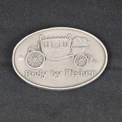 Body by Fisher Belt Buckle Pewter 3.5×2.25in Vintage Coach Car Engraved