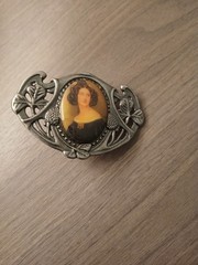 Vintage Porcelain portrait Cameo Brooch Belt Buckle