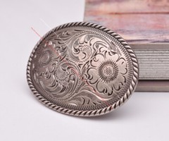 Men Retro Silver Cowboy Floral Engraved Western Belt Buckle Fit 35MM Strap