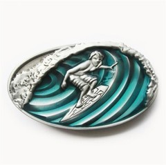 Vintage Enamel Surfing Play Boy Sport Belt Buckle Gurtelschnalle