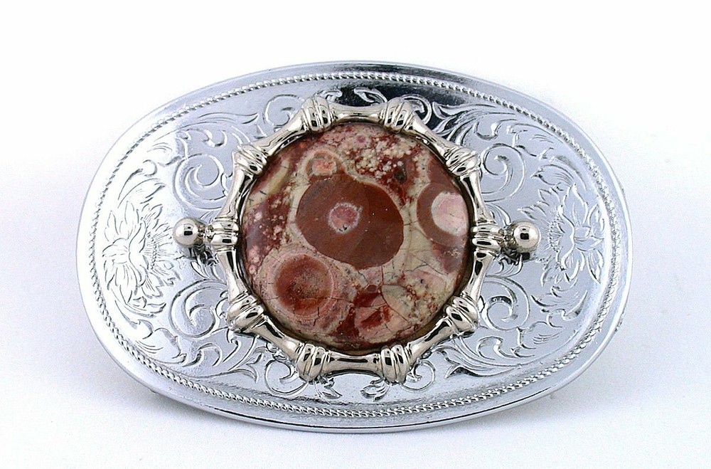 39mm Round Leopardskin Jasper Cabochon Cab Silver Color Oval Belt Buckle PBB12