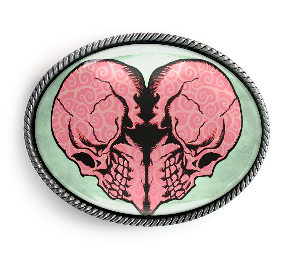 Twin Flame Belt Buckle – Heart Skull Grunge Pop Art Belt Buckles – 138