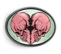 Twin Flame Belt Buckle – Heart Skull Grunge Pop Art Belt Buckles – 138