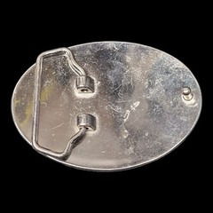 Vintage Brass Belt Buckle Rhinestone Blue Silver Western Scroll Cowboy Cowgirl