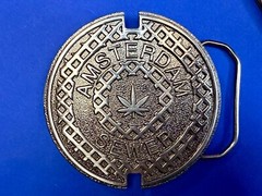 Amsterdam Sewer Marijuana Cannabis Pot Leaf Logo Silver Color Belt Buckle