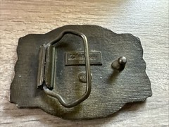 vintage 1970s belt buckle CRUDE OIL enamel WESTERN rig drilling TEXAS oklahoma