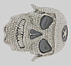 Skull Belt Buckles Men Women Rhinestones Vintage Star Silver Metal Pirate Horn