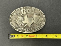 Vintage Texas Sesquicentennial Belt Buckle 1836-1986 Aged Rodeo Western Flag