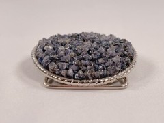 Handmade Oval Silver-Tone Belt Buckle with Iolite Gemstone Bead Inlay – Western