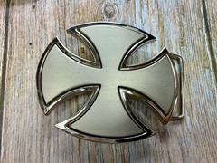 Maltese Celtic Iron Cross Gothic Punk Biker Vibe Cutout Silver Tone Belt Buckle