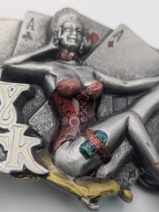 Vintage 1991 Lady Luck Belt Buckle – Dragon Designs Pewter Pin-Up Gambler DD109