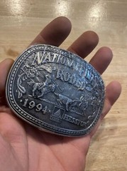 Hesston Rodeo Vintage Belt Buckle 1994 METAL Original Wrap Collector Patina GIFT