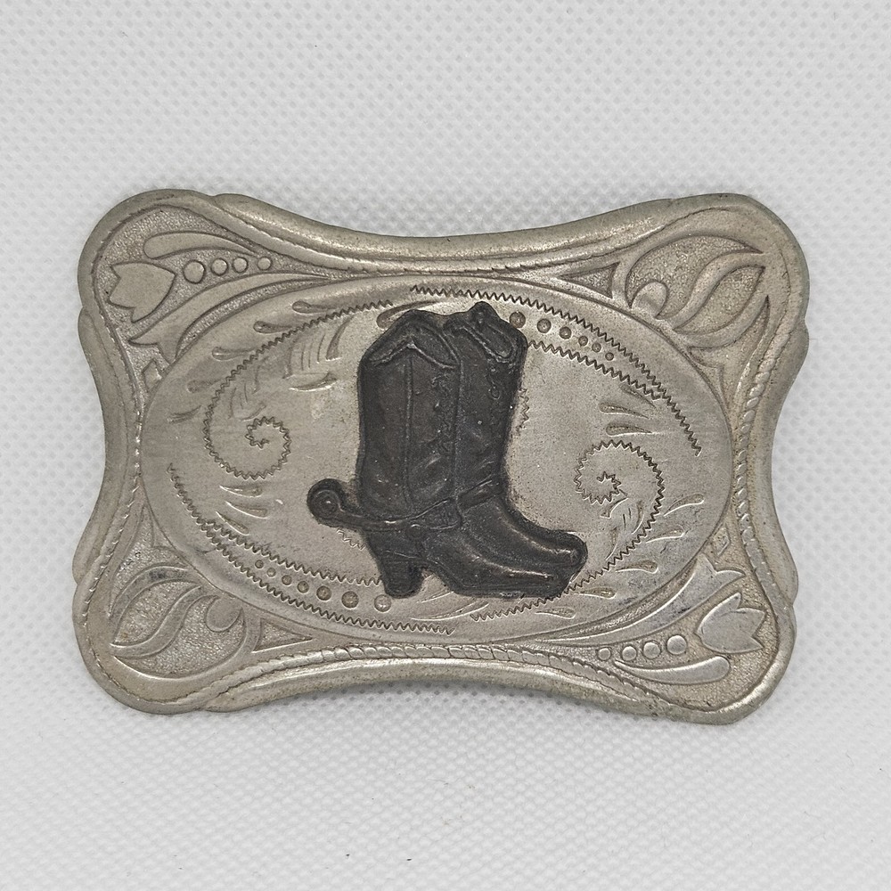Rustic Cowboy Buckle Boots Southwestern Style 3.75&Prime; Heavy Metal Silvertone