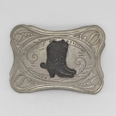 Rustic Cowboy Buckle Boots Southwestern Style 3.75&Prime; Heavy Metal Silvertone