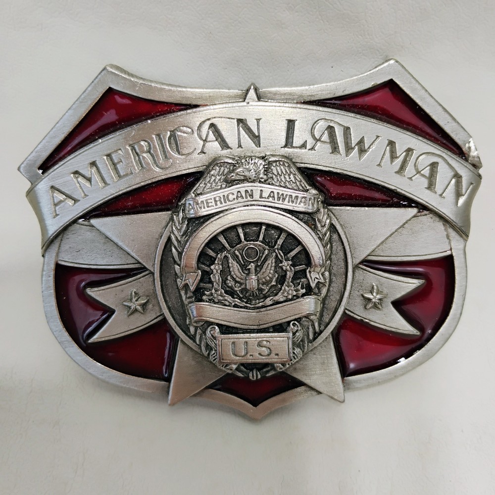 SISKIYOU Red Enamel Belt Buckle American Lawman Vintage 1986 Law Enforcement
