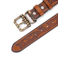 BISON DENIM Men&rsquo;s Genuine Leather Belt, 33&Prime;-36&Prime;, Golden Buckle-brown Belt