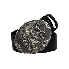 Sugar Skull woman german silver belt buckle, Santa Muerte Skull El Día de Muerte