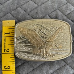 Vintage Eagle Mountain Scene Belt Buckle Gold Tone Western Americana #161404