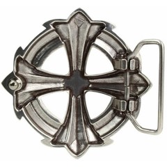 Gothic Cross Belt Buckle in Antique Silver with Black Crystals
