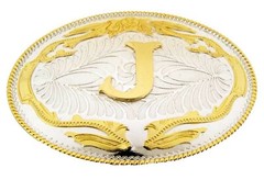 Initial Letter J Belt Buckle Western Rodeo Big Texas Style Gold Silver Metal New