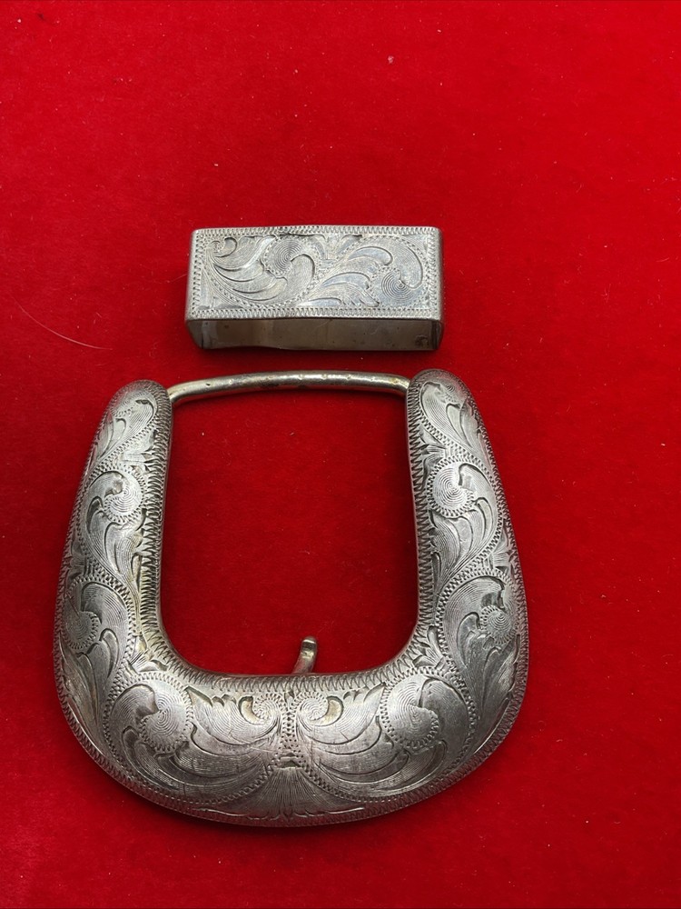 Vogt Signature Sterling Silver Overlay 2pc. Belt Buckle Western Ranger Set.