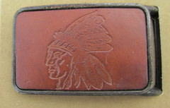 Vintage Leather insert belt buckle CHIEF design