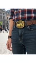 Men Gold Metal Belt Buckle Deer Nature Hunter Western Fashion Pant Jeans Casual