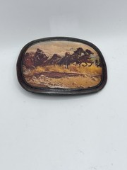 Vintage Metal Belt Buckle Stage Coach Wells Fargo Western Horses SEE PHOTOS