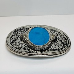 Turquoise Stone Silver Western Country Unisex Engrave Design Belt Buckle