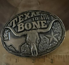 Texas To The Bone Belt Buckle Longhorn Skull Star Western Antique Gold