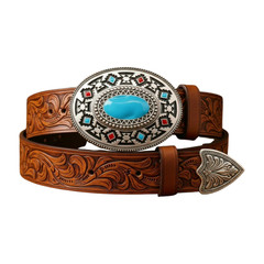Men Women Silver Metal Buckle Ethnic Aztec Oval Turquoise Trendy Western Fashion